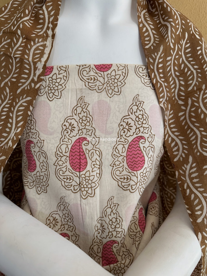 Pink-Brown Indigo Bagh Print Suit BCI040