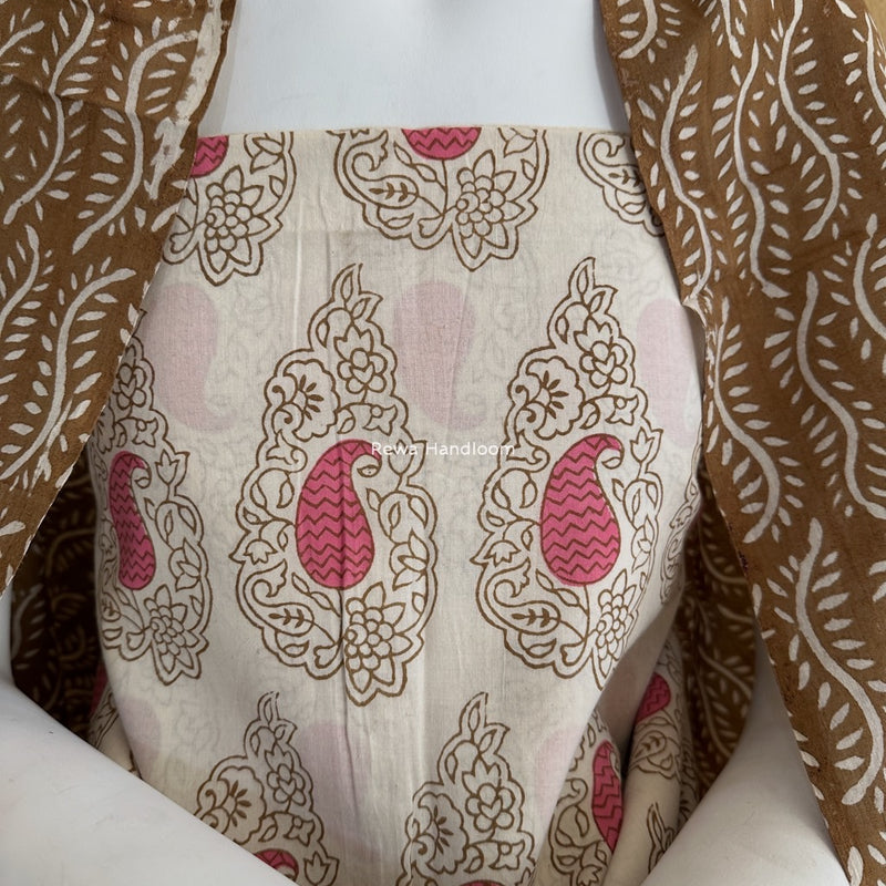 Pink-Brown Indigo Bagh Print Suit BCI040