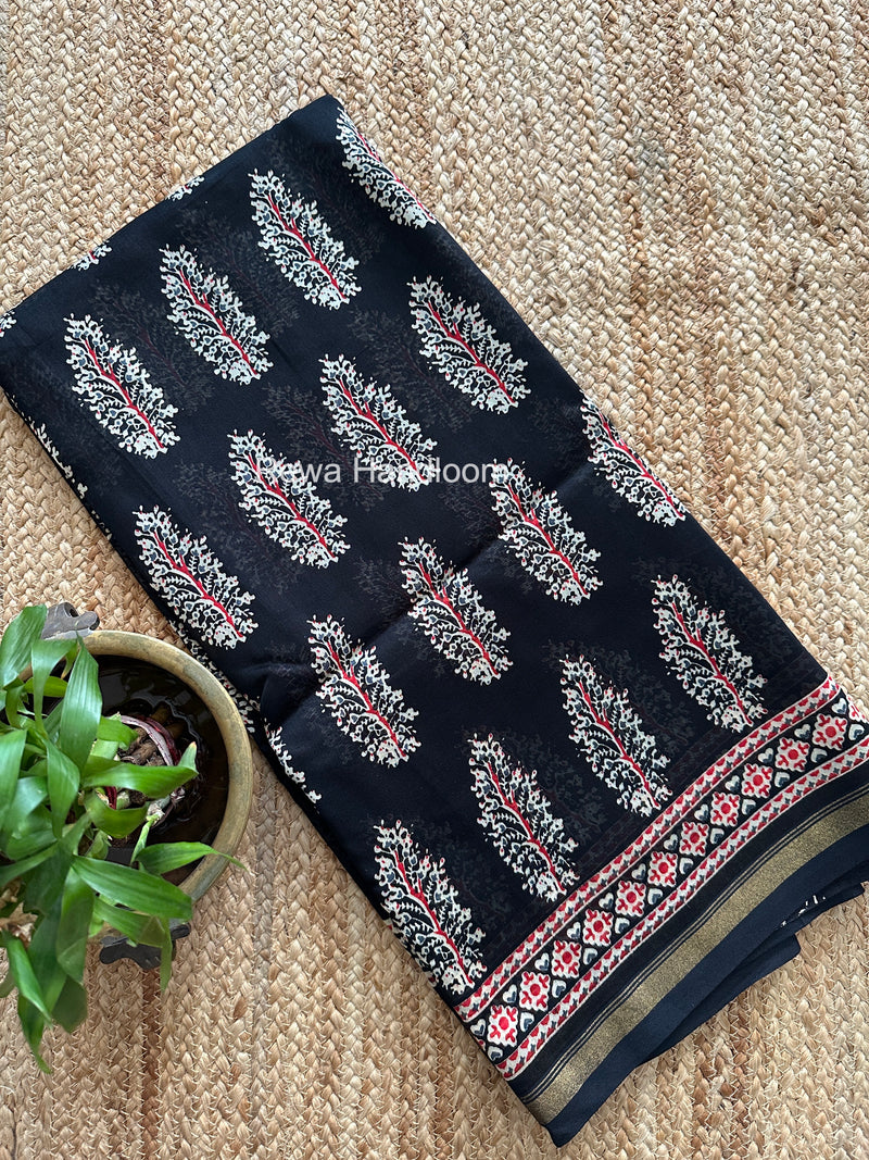 Black Chanderi Silk Printed Saree CPS033
