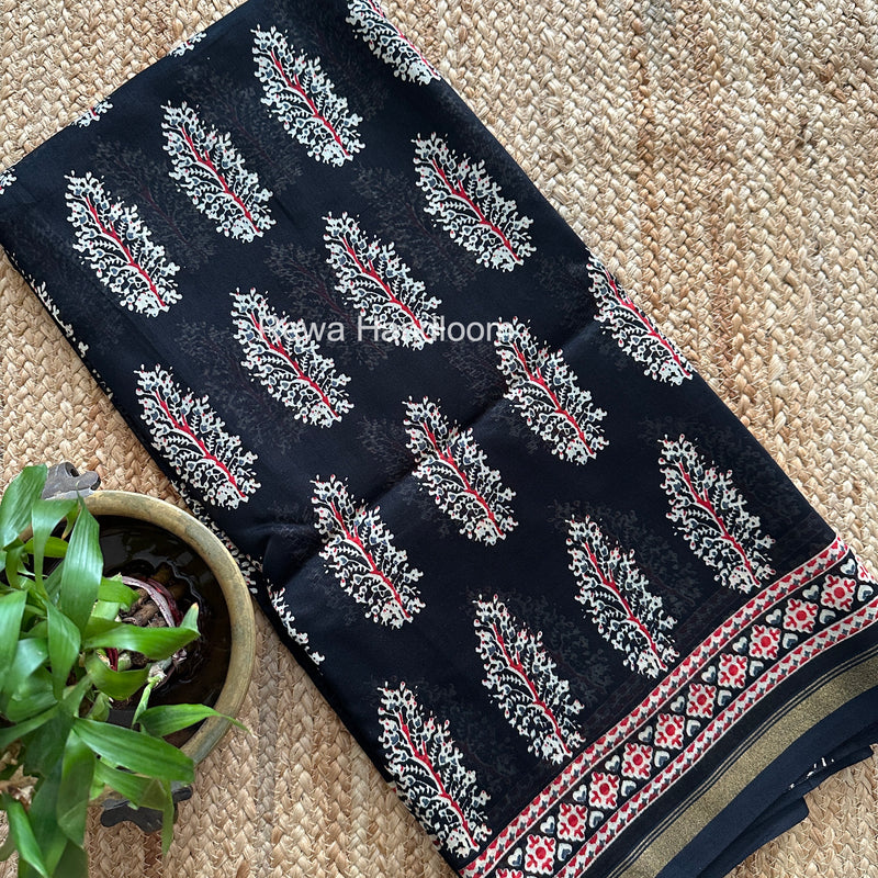 Black Chanderi Silk Printed Saree CPS033