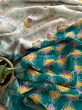 Maheshwari Green Batik Indonesian Print Saree IBS034