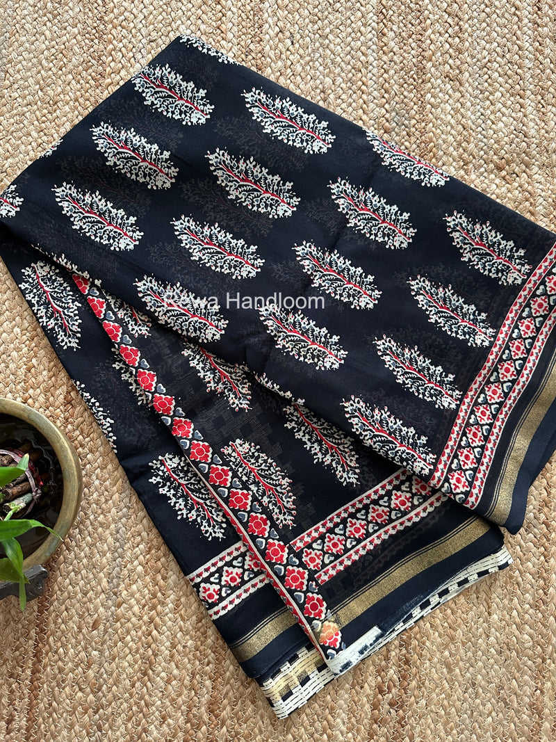 Black Chanderi Silk Printed Saree CPS033