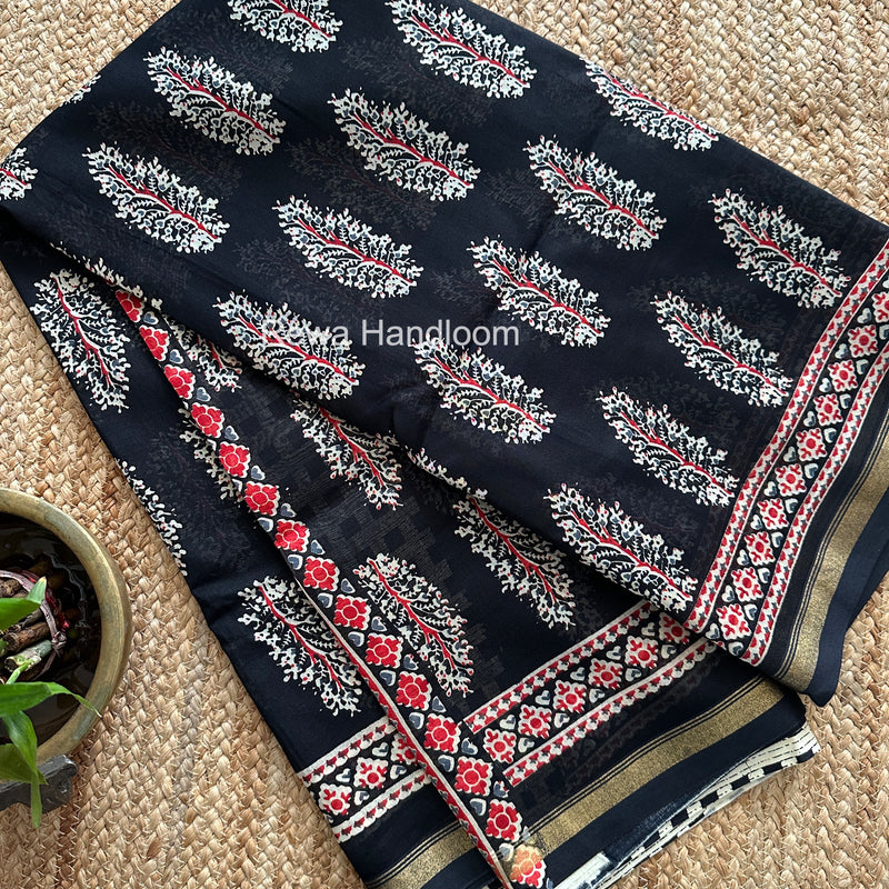 Black Chanderi Silk Printed Saree CPS033