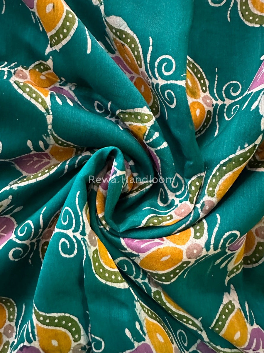 Maheshwari Green Batik Indonesian Print Saree IBS034