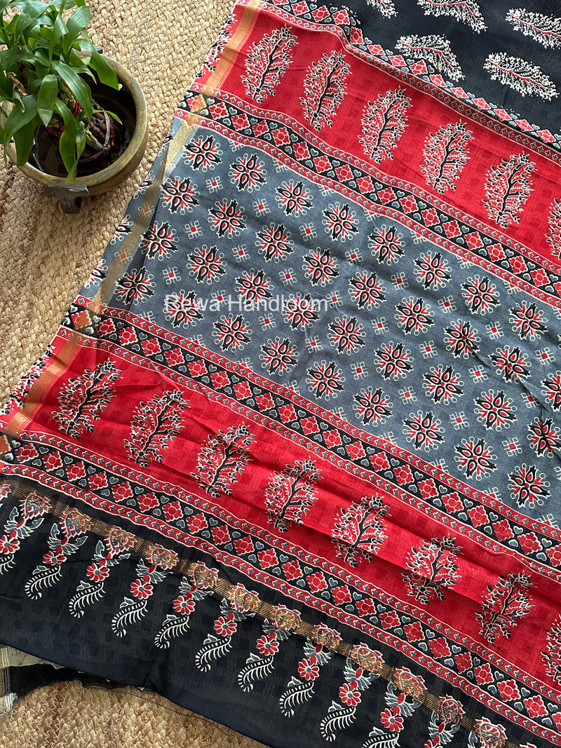 Black Chanderi Silk Printed Saree CPS033