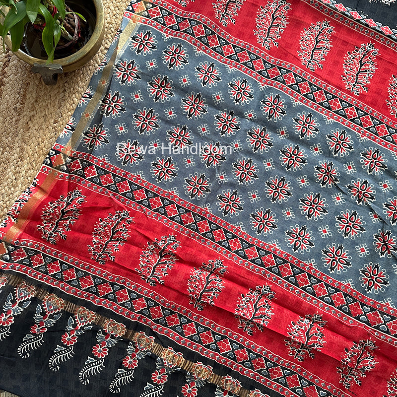 Black Chanderi Silk Printed Saree CPS033