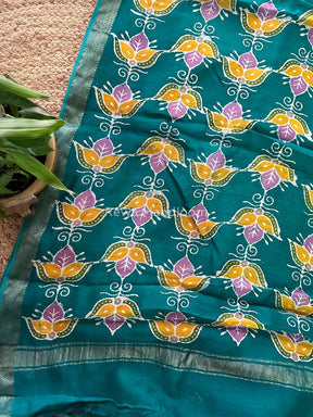 Maheshwari Green Batik Indonesian Print Saree IBS034