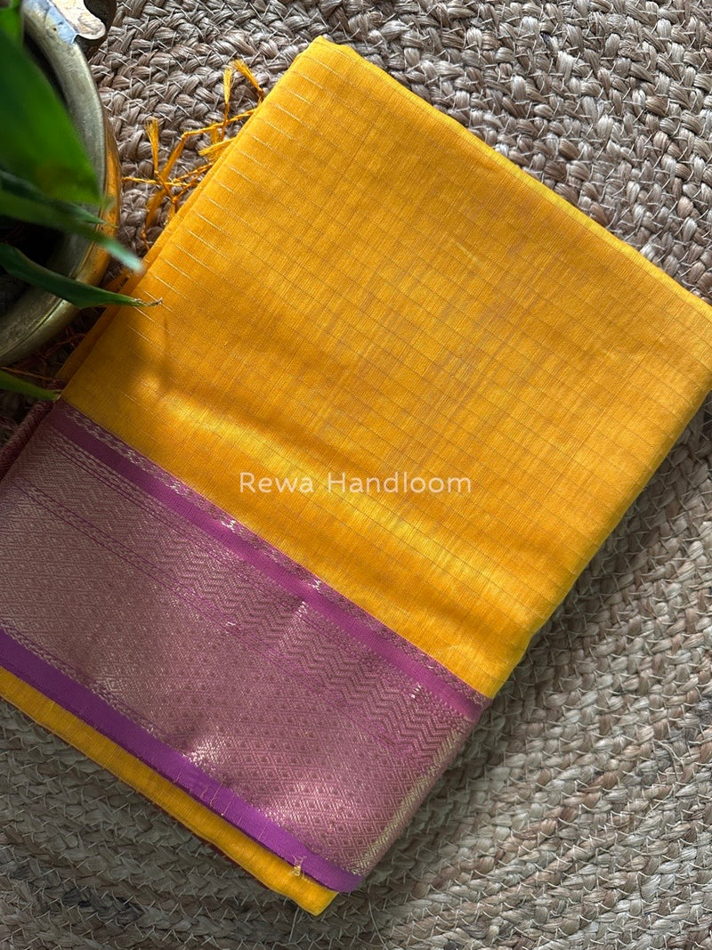 Maheshwari Yellow Zari Linning Saree GL055