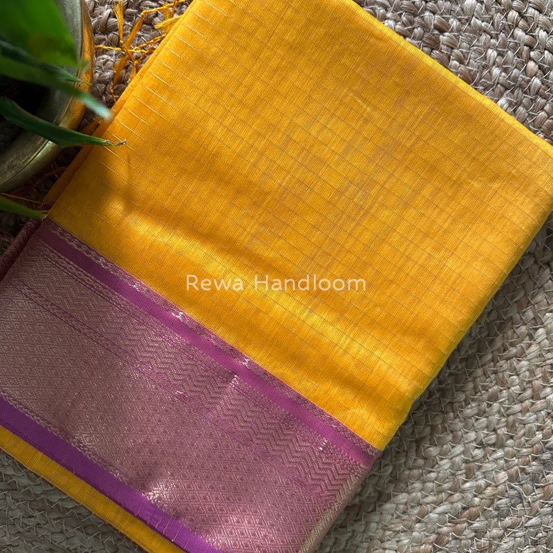 Maheshwari Yellow Zari Linning Saree GL055