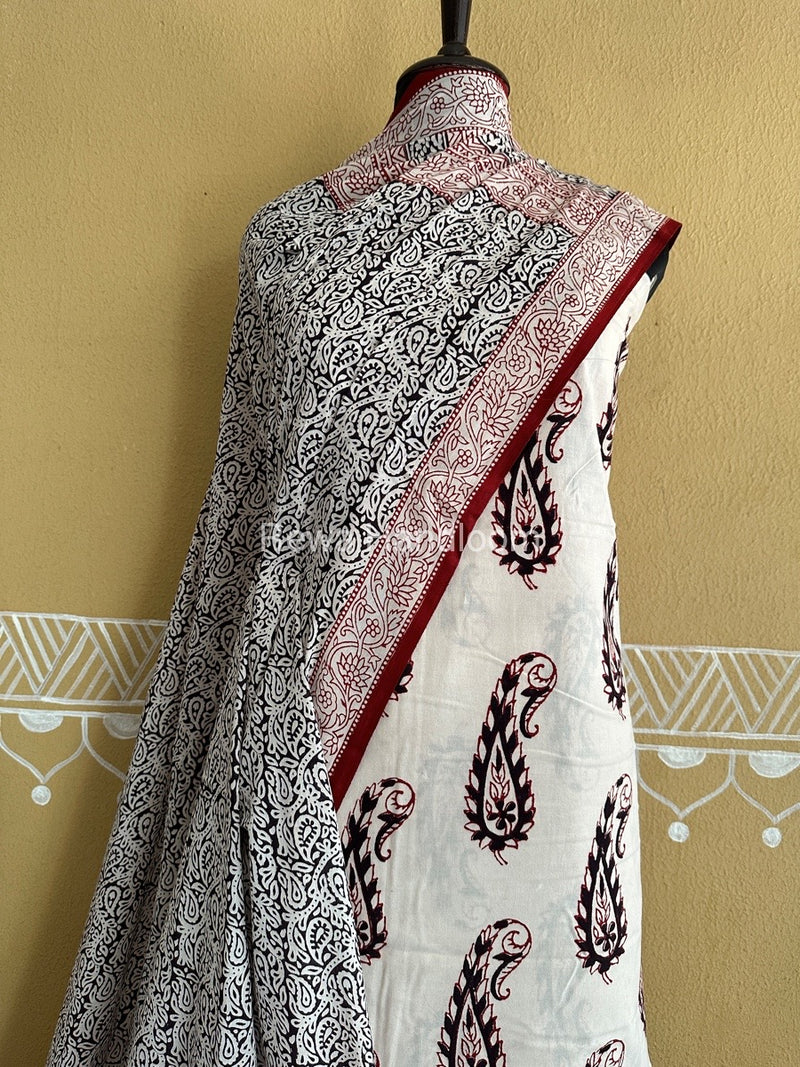 White-Black Bagh Print Cotton Suit BCSP0154