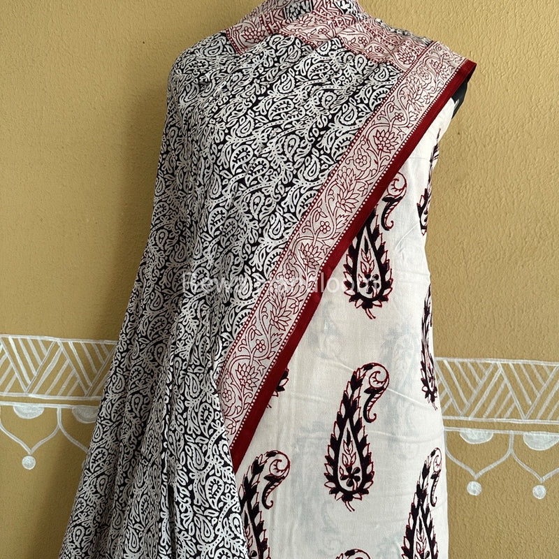 White-Black Bagh Print Cotton Suit BCSP0154