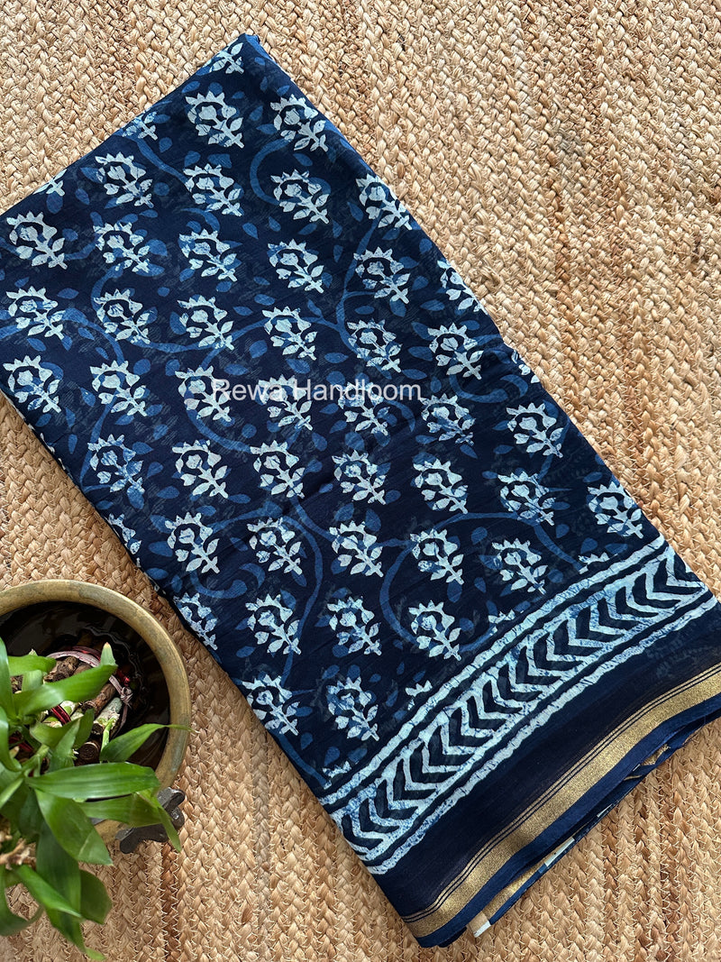 Blue Chanderi Silk Printed Saree CPS051