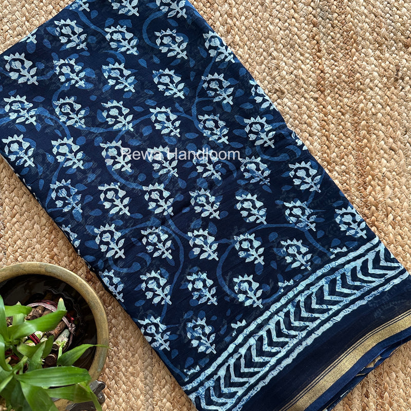 Blue Chanderi Silk Printed Saree CPS051