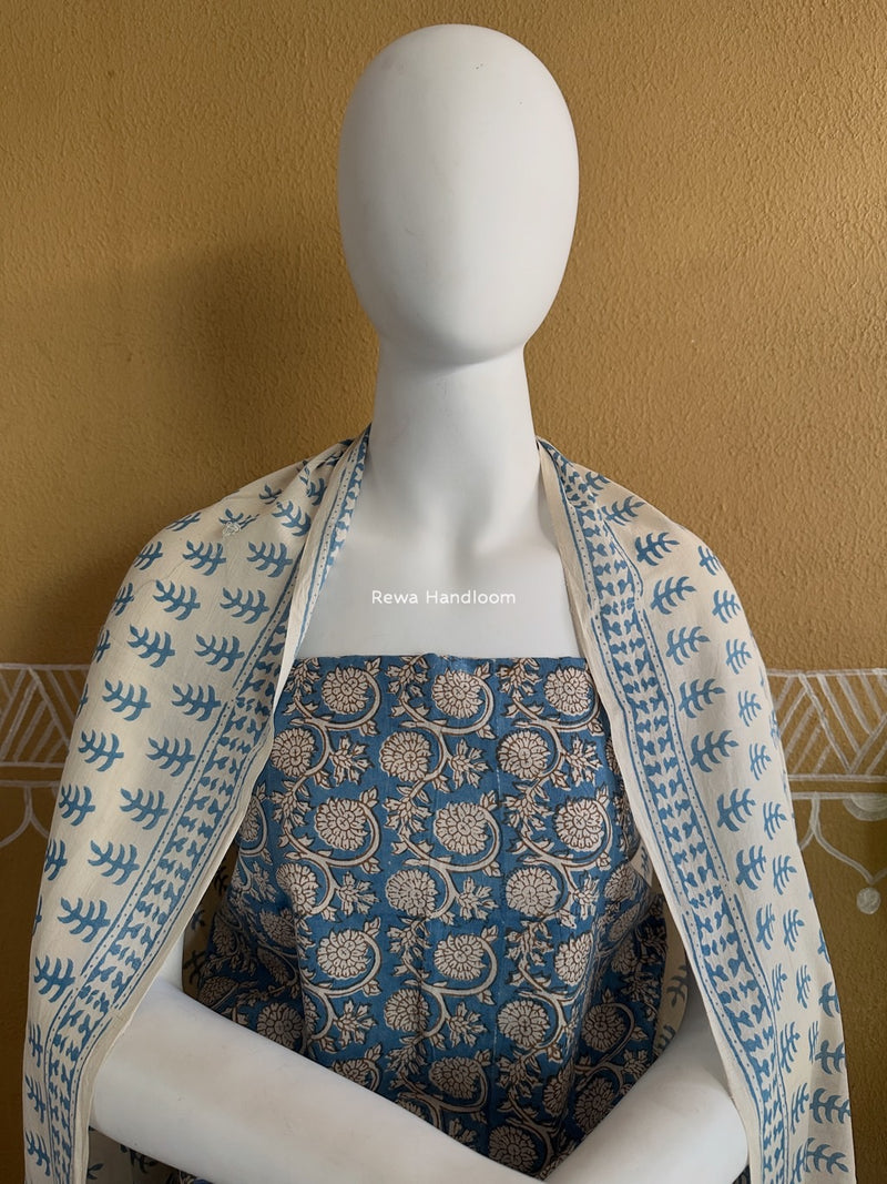 Blue-White Indigo Bagh Print Suit BCI036