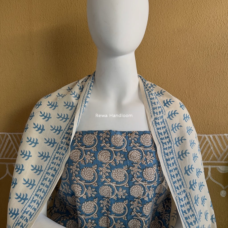 Blue-White Indigo Bagh Print Suit BCI036