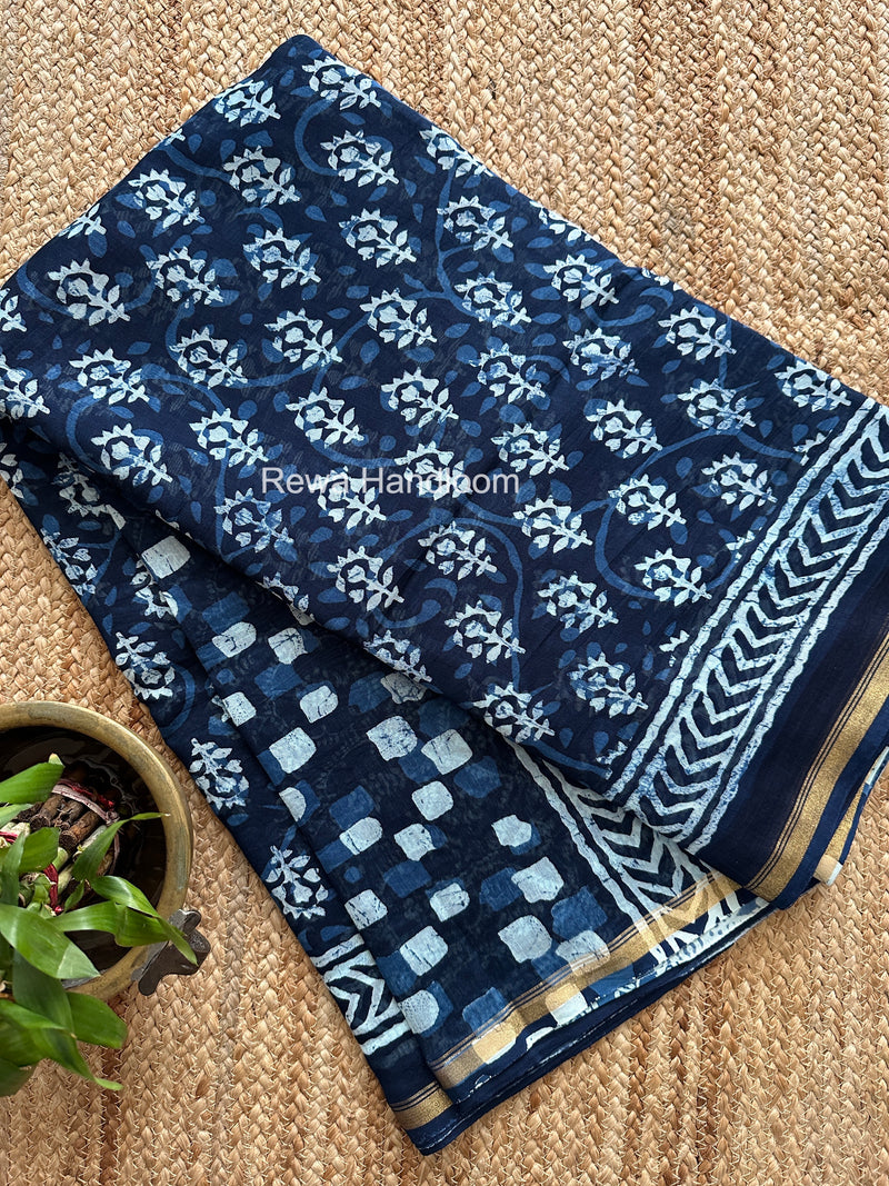 Blue Chanderi Silk Printed Saree CPS051