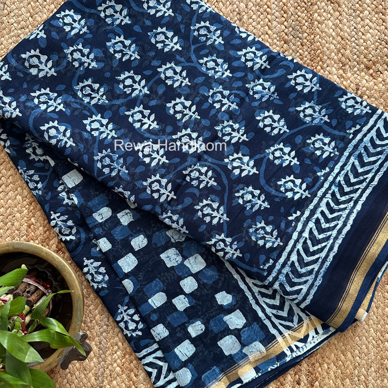 Blue Chanderi Silk Printed Saree CPS051