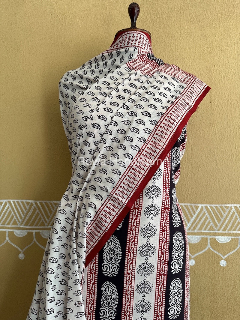 White-Black Bagh Print Cotton Suit BCSP0163