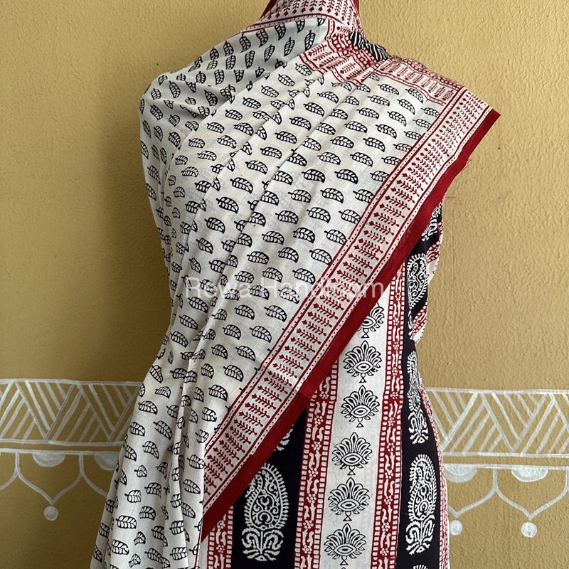 White-Black Bagh Print Cotton Suit BCSP0163
