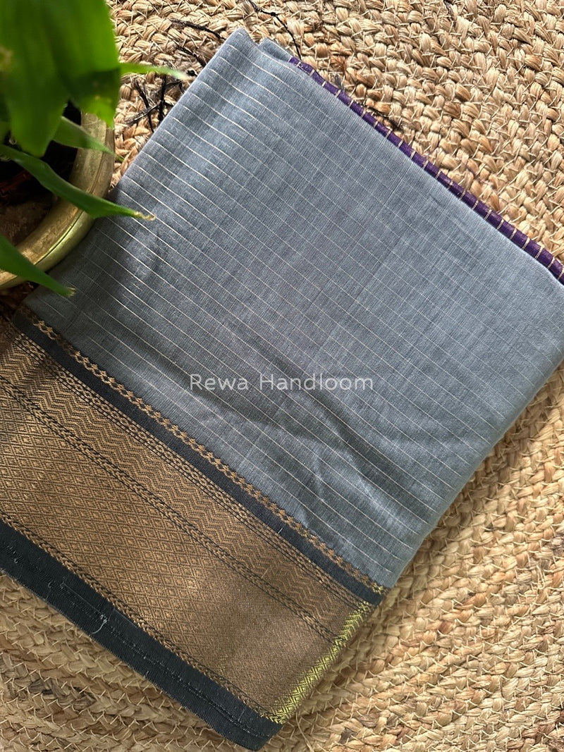 Maheshwari Dark Grey Zari Linning Saree GL056