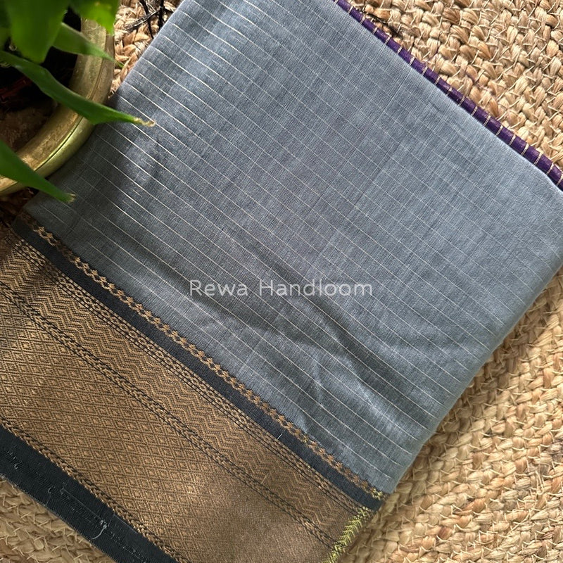 Maheshwari Dark Grey Zari Linning Saree GL056