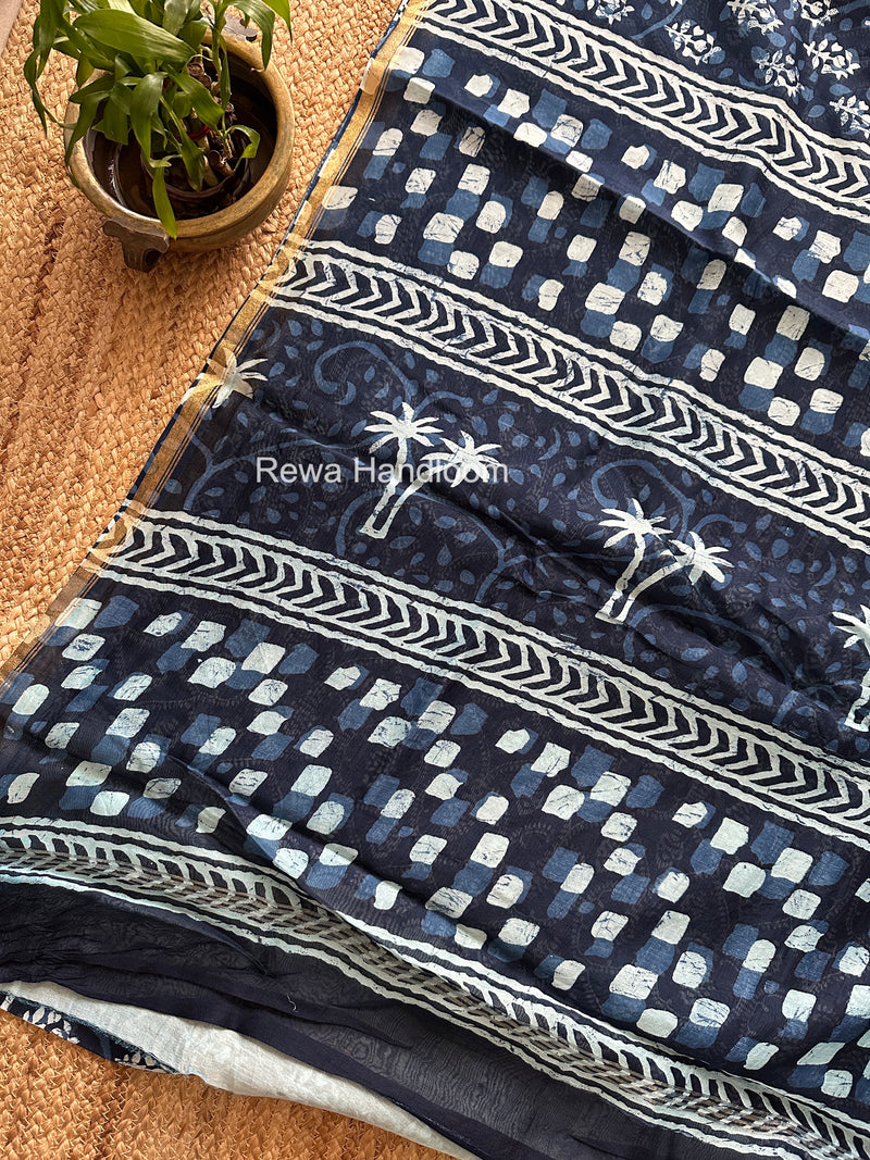 Blue Chanderi Silk Printed Saree CPS051
