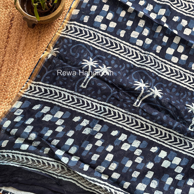 Blue Chanderi Silk Printed Saree CPS051