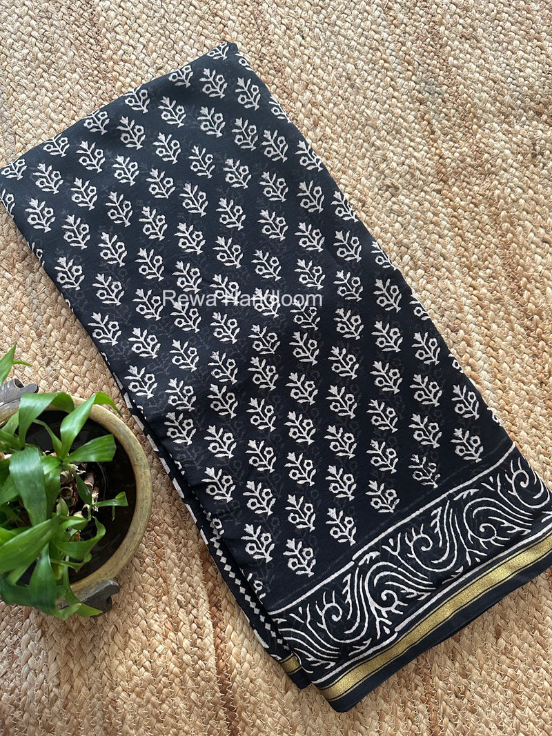 Black Chanderi Silk Printed Saree CPS072