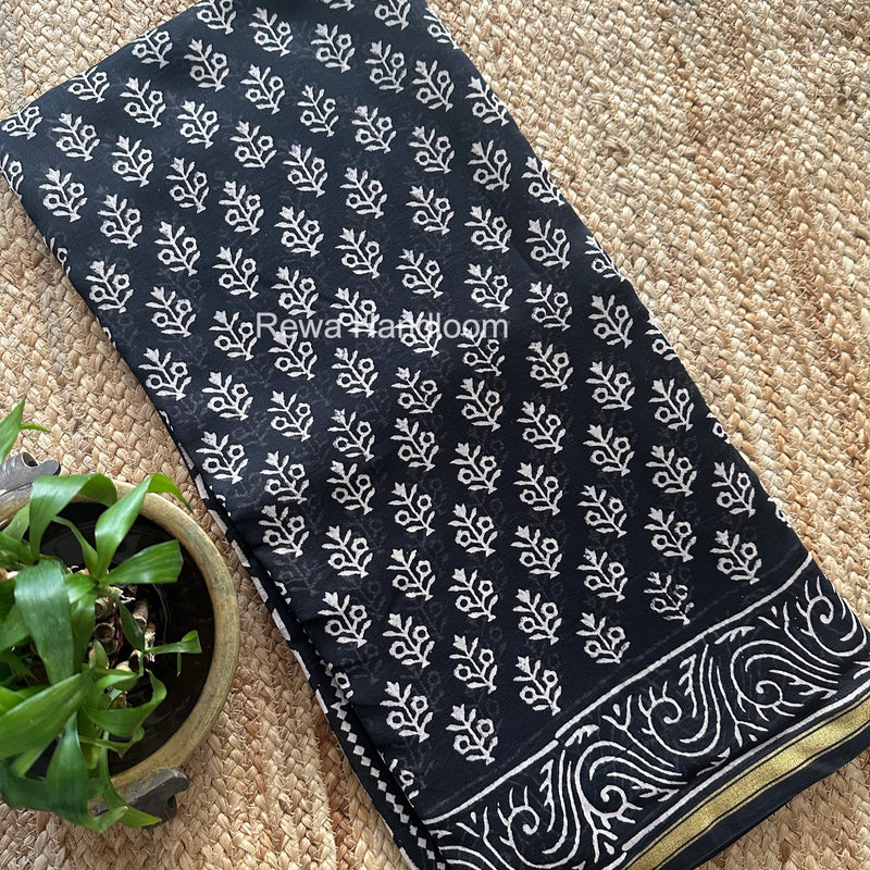 Black Chanderi Silk Printed Saree CPS072