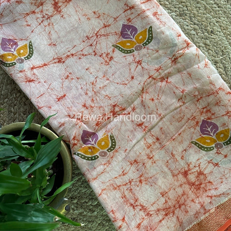 Maheshwari Orange Batik Indonesian Print Saree IBS033