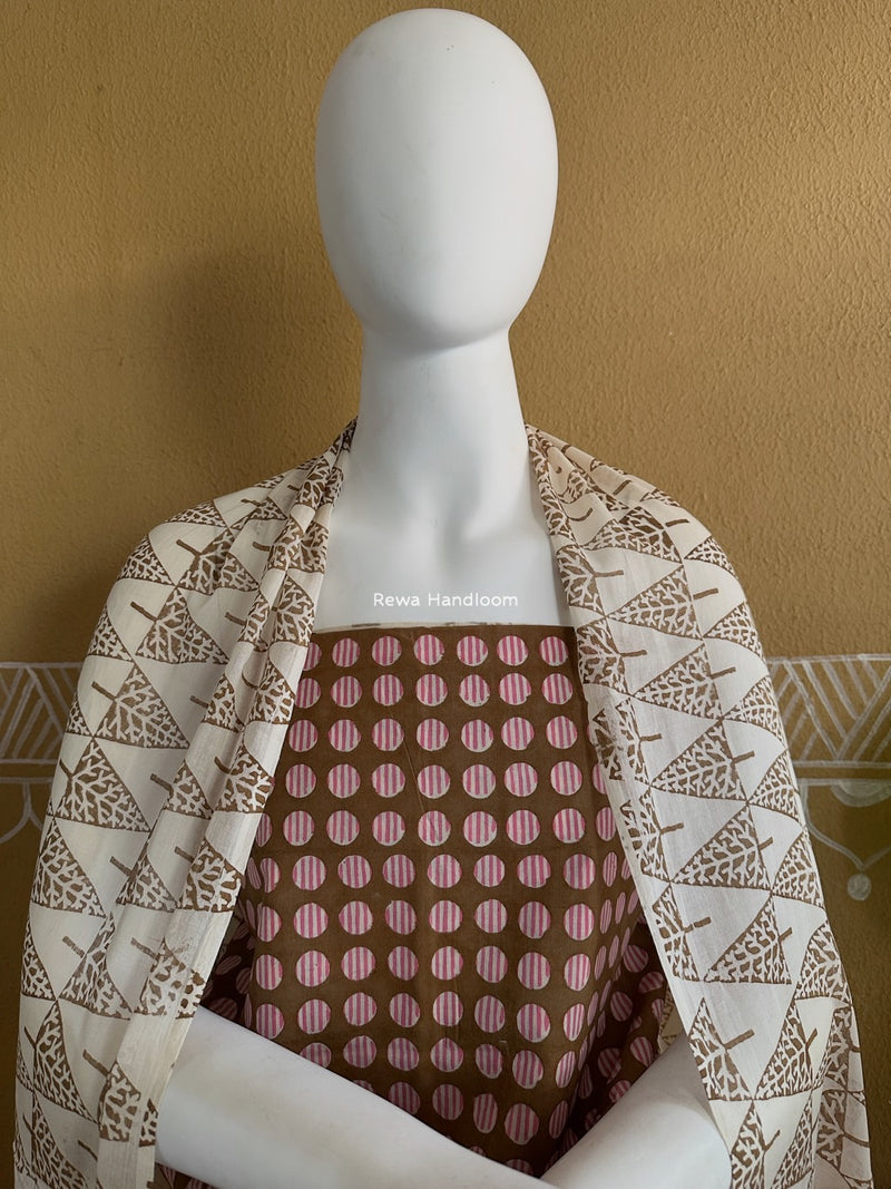 Brown-White Indigo Bagh Print Suit BCI041