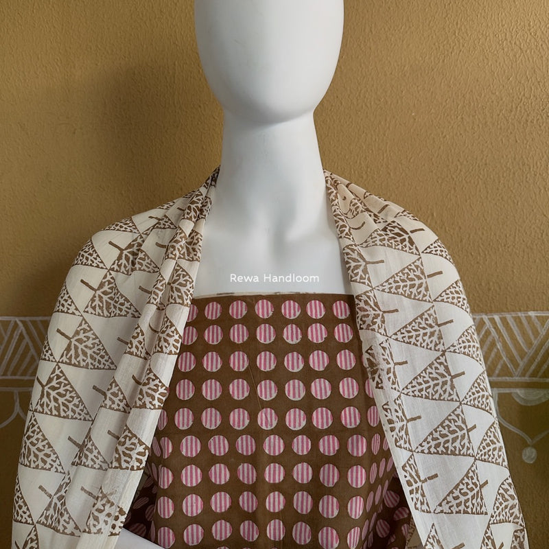 Brown-White Indigo Bagh Print Suit BCI041