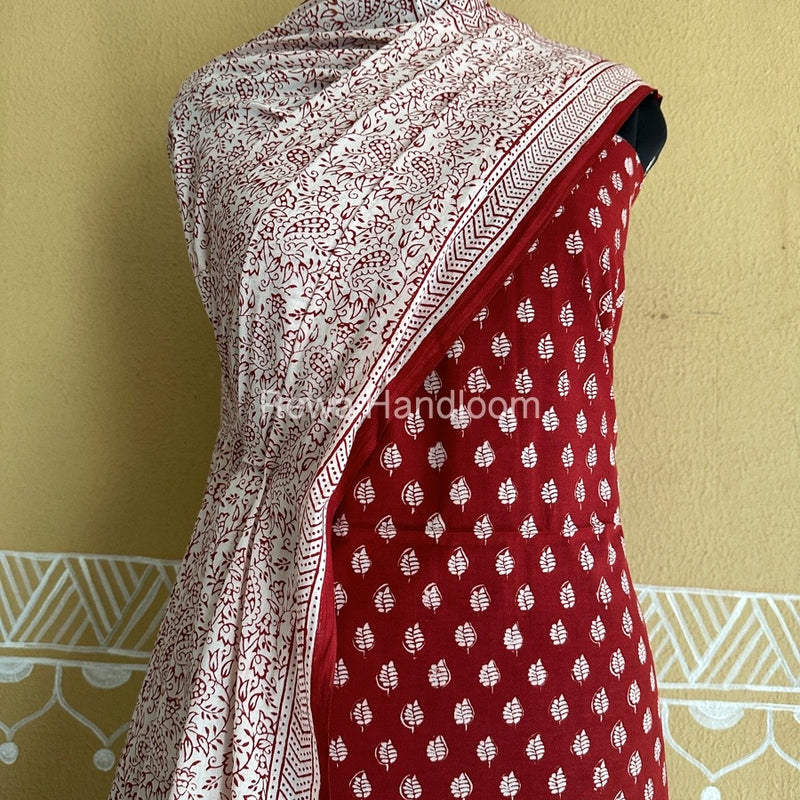Red-White Bagh Print Cotton Suit BCSP0138
