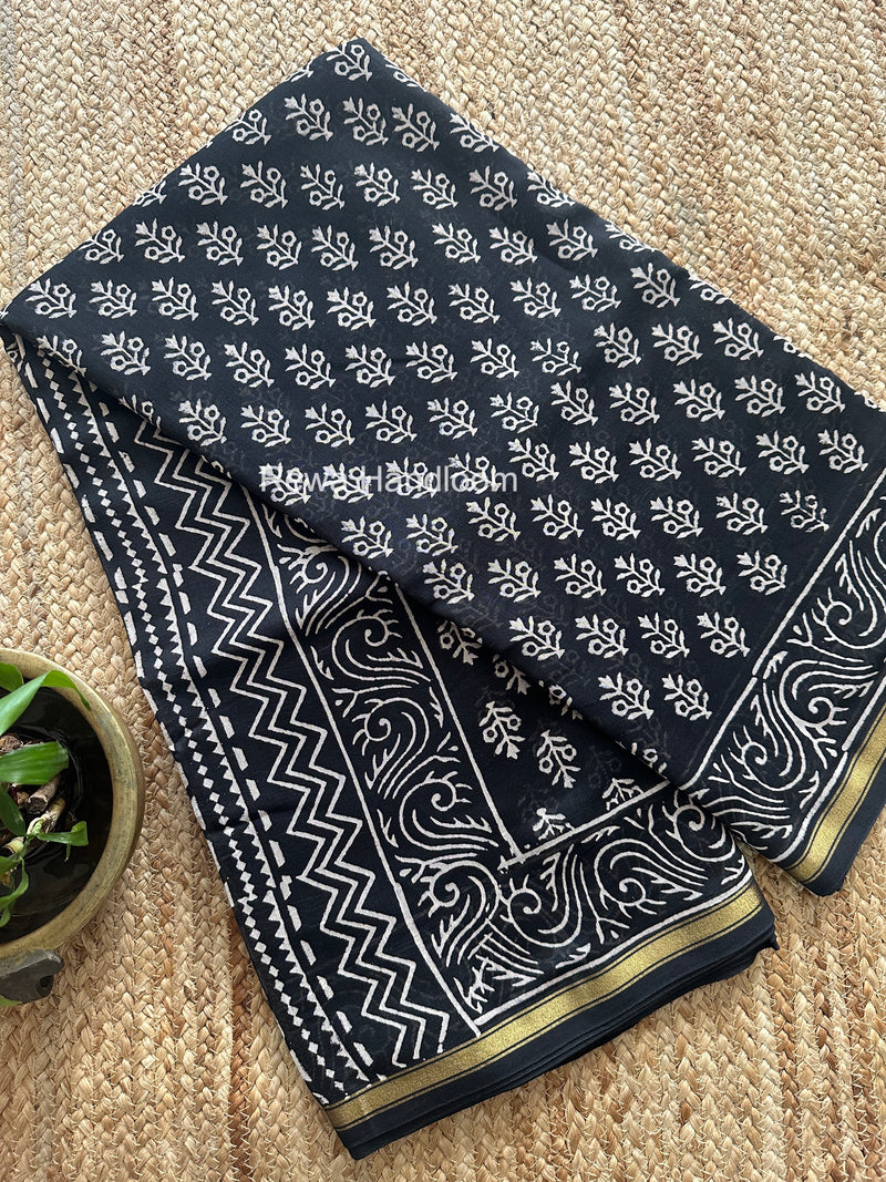 Black Chanderi Silk Printed Saree CPS072