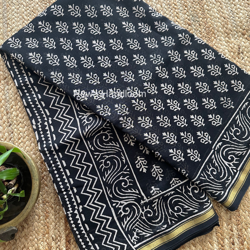 Black Chanderi Silk Printed Saree CPS072