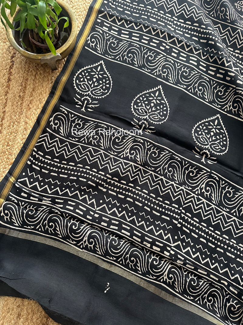 Black Chanderi Silk Printed Saree CPS072