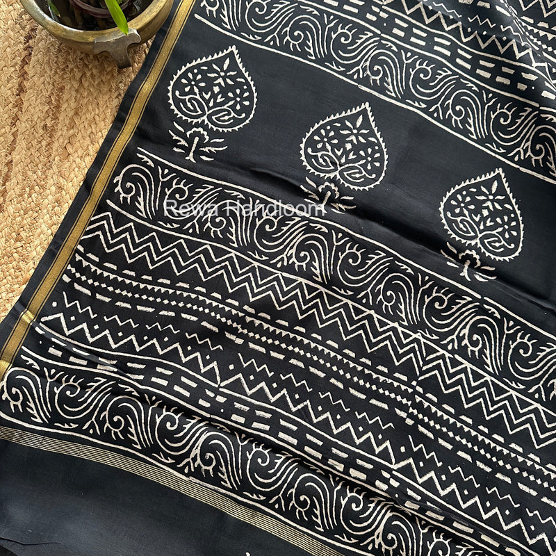 Black Chanderi Silk Printed Saree CPS072