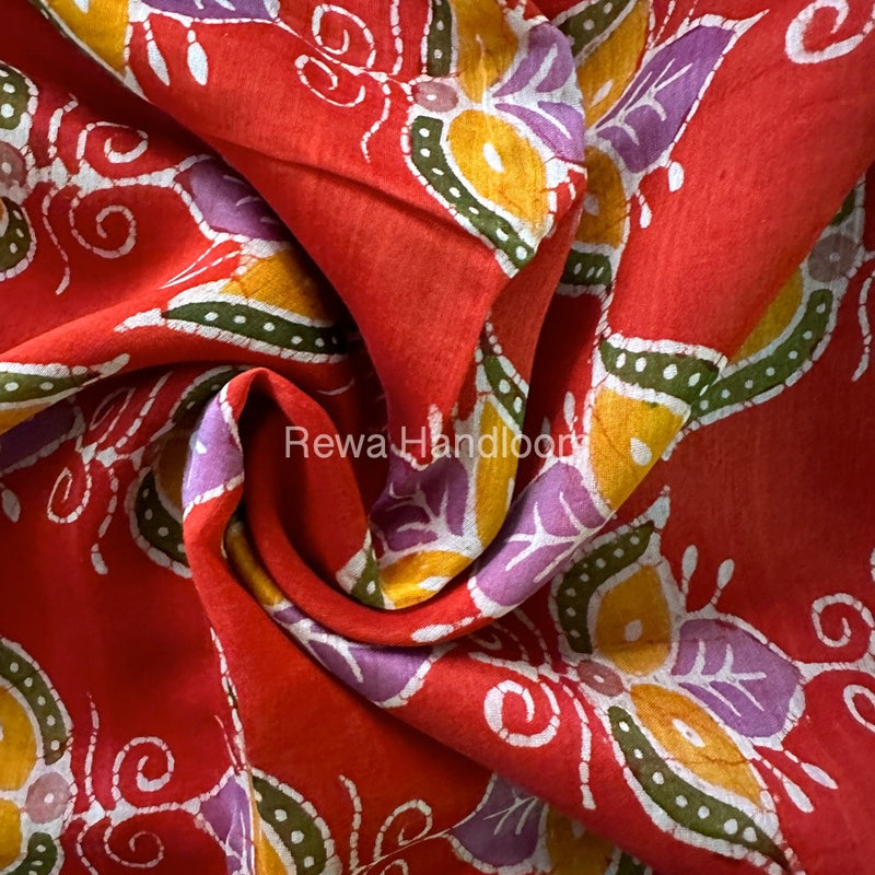 Maheshwari Orange Batik Indonesian Print Saree IBS033