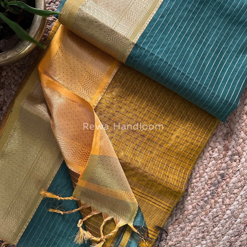 Maheshwari Aqua Green Zari Linning Saree GL058