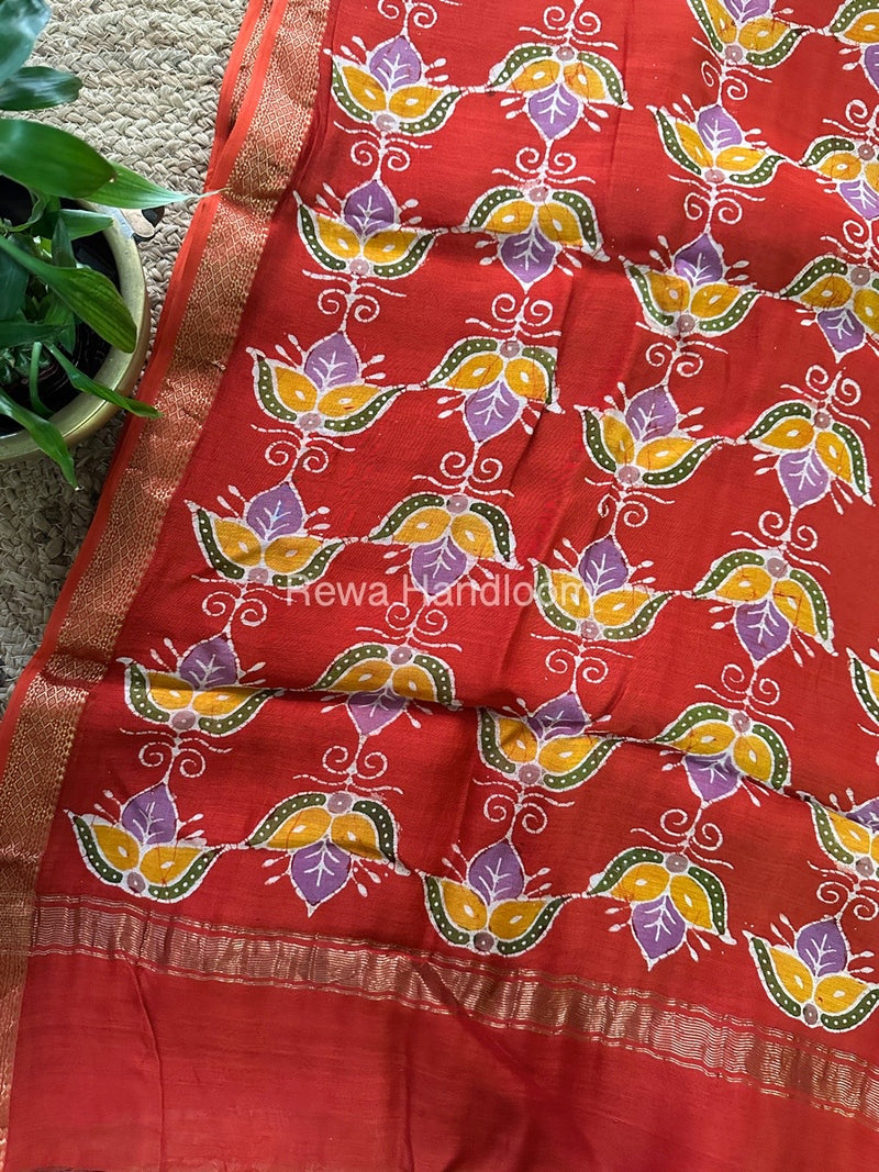 Maheshwari Orange Batik Indonesian Print Saree IBS033