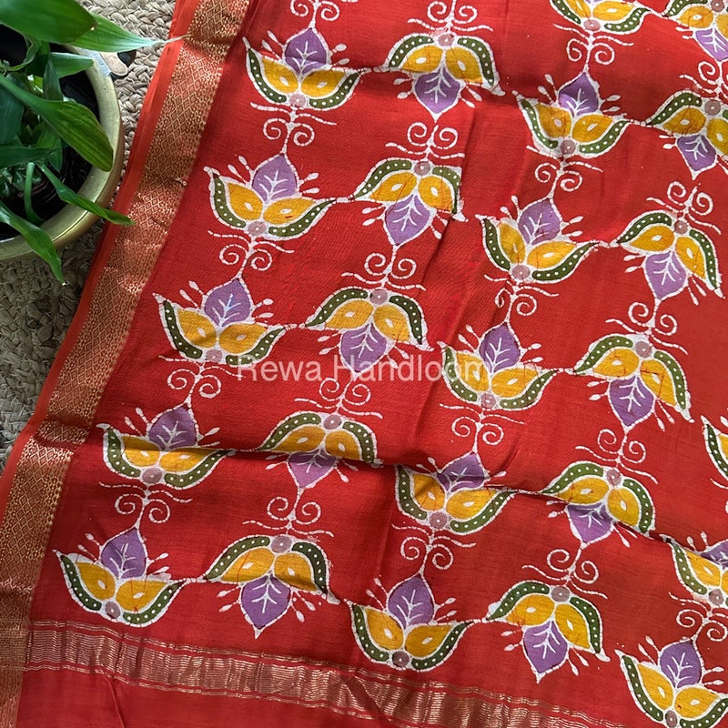 Maheshwari Orange Batik Indonesian Print Saree IBS033