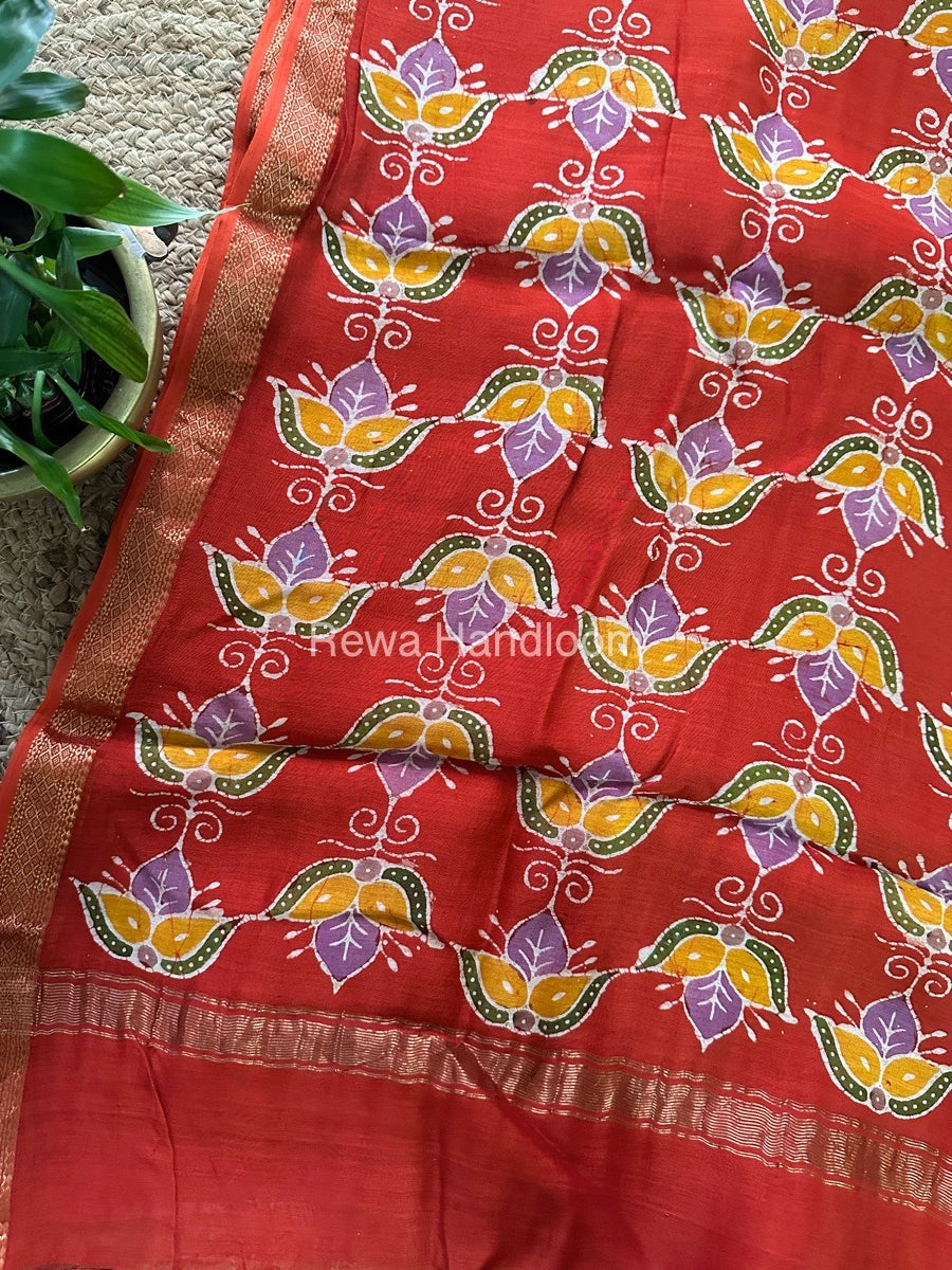 Maheshwari Orange Batik Indonesian Print Saree IBS033