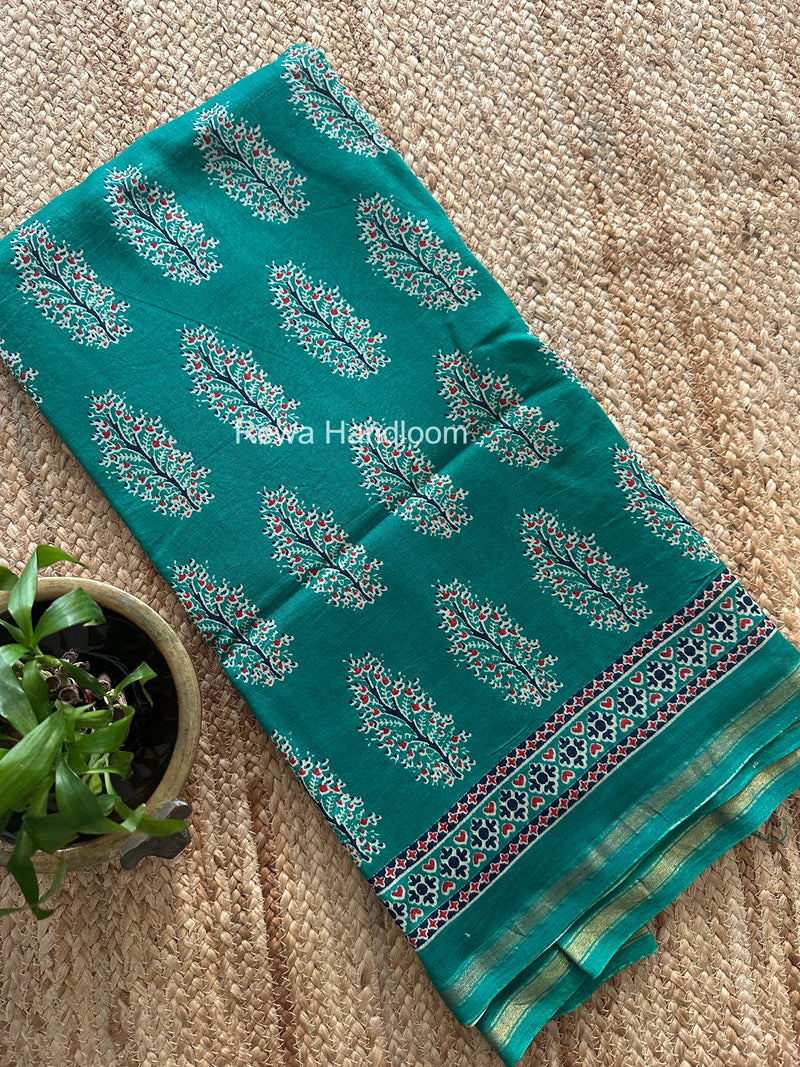 Teal Green Chanderi Silk Printed Saree CPS067