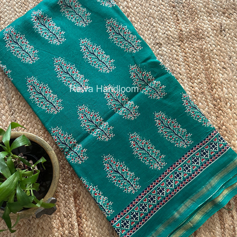 Teal Green Chanderi Silk Printed Saree CPS067