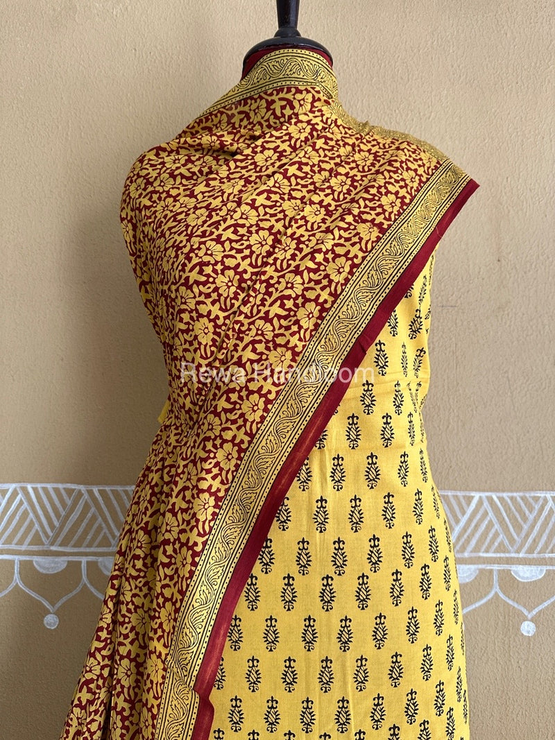 Yellow-Red Bagh Print Cotton Suit BCSP0140