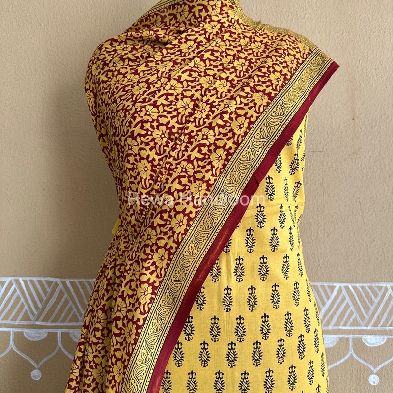 Yellow-Red Bagh Print Cotton Suit BCSP0140