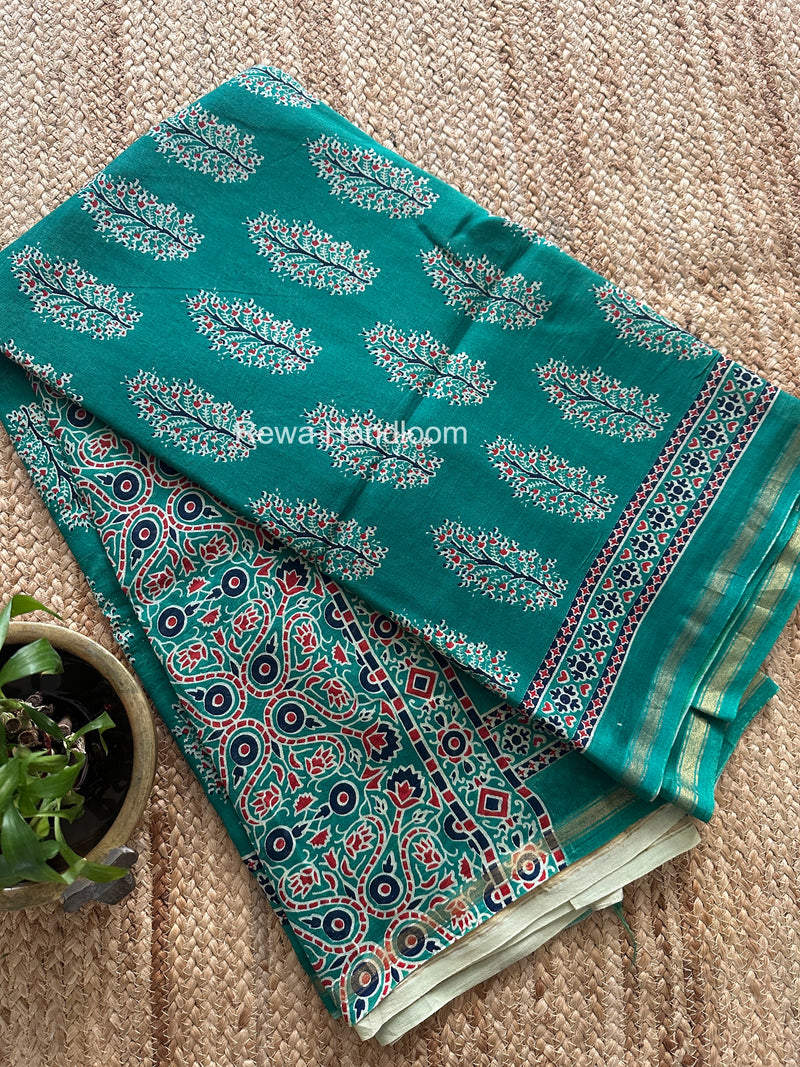 Teal Green Chanderi Silk Printed Saree CPS067