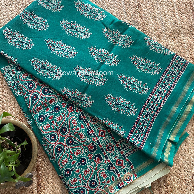 Teal Green Chanderi Silk Printed Saree CPS067