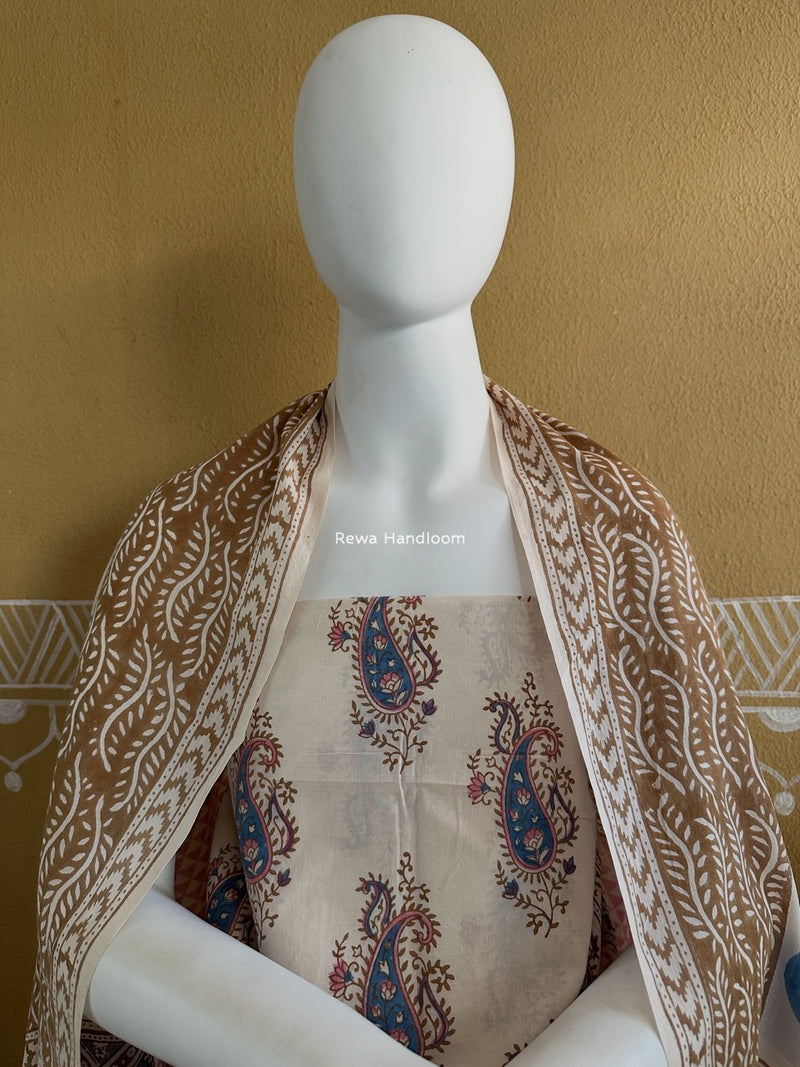 Blue-Brown Indigo Bagh Print Suit BCI047