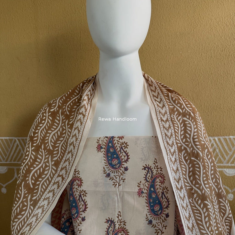 Blue-Brown Indigo Bagh Print Suit BCI047